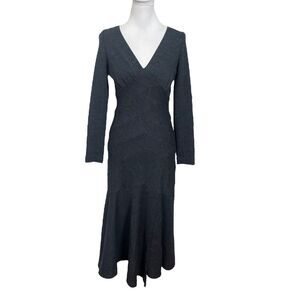 Teri Jon by Rickie Freeman Wool A-Line Midi Dress Womens Size 4 Gray Long Sleeve